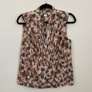 J. Crew Women's Top - Brown and Cream Pattern